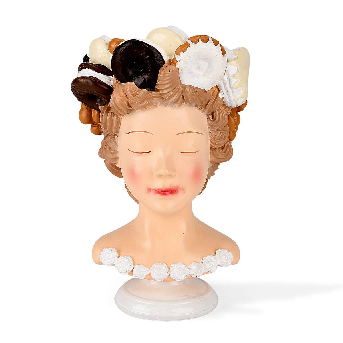 LIVMORE Lady Head Planter with Brown Hair (15 x 15 x 25 cm). V32534047 0