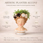 LIVMORE Lady Head Planter with Brown Hair (15 x 15 x 25 cm)._8282645_1