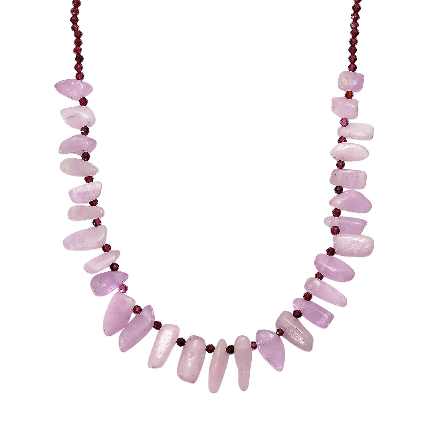 D'Joy Kunzite &amp; Rhodolite Garnet Necklace (Size - 18) in Rhodium Overlay Sterling Silver 123.00 Ct. 8282714 0