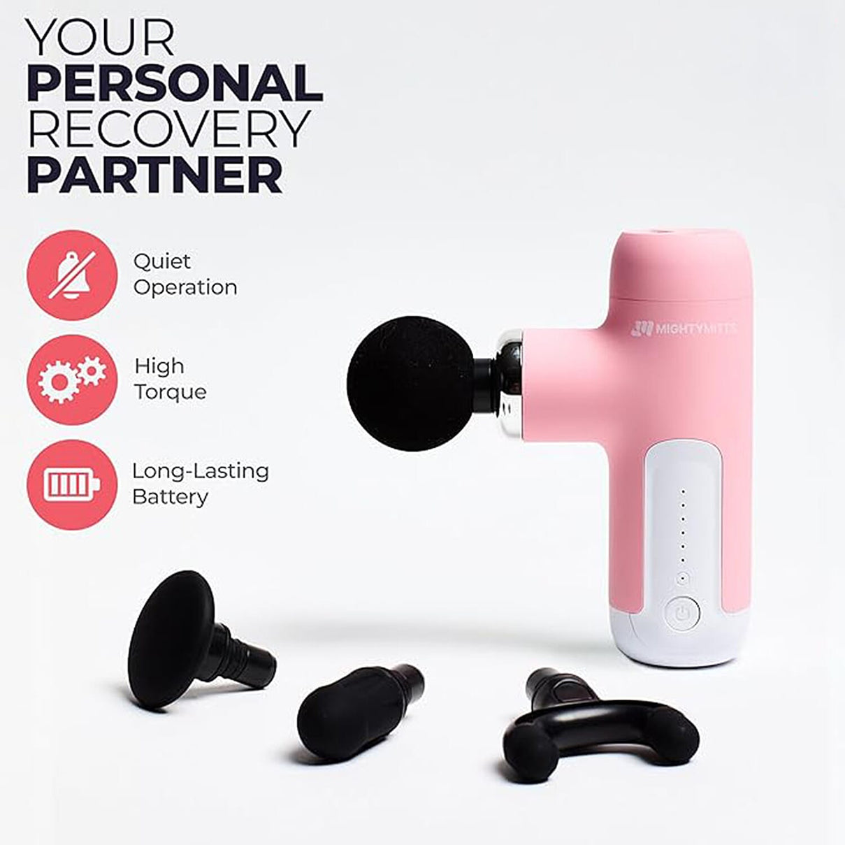 MightyMitts Portable Massage Gun for Deep Tissue Muscle Recovery with 4 Heads and 6 Speeds 8282770 5