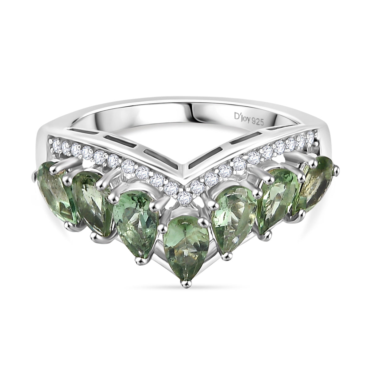 D'Joy Natural Green Apatite &amp; White Zircon Half Eternity Band Ring in Platinum Overlay Sterling Silver 1.85 Ct. V32564352 0