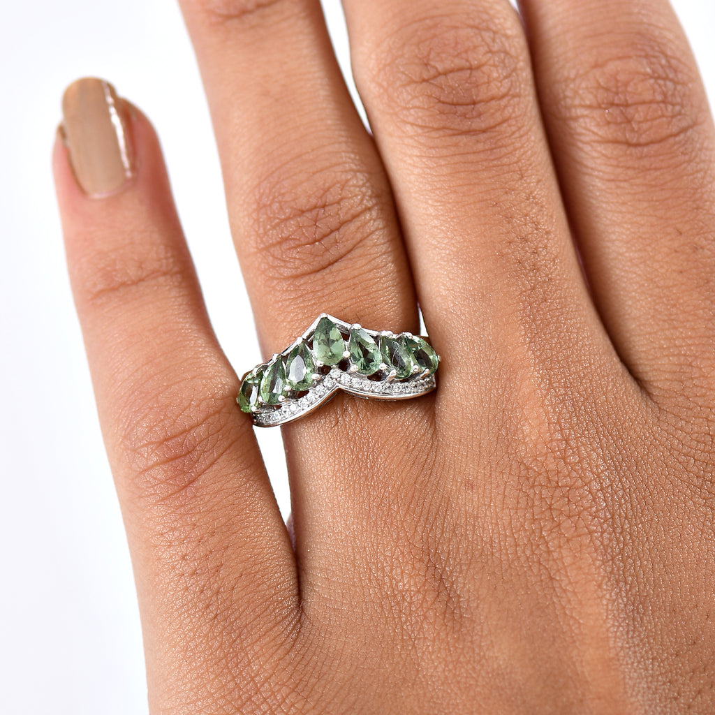 D'Joy Natural Green Apatite & White Zircon Half Eternity Band Ring in Platinum Overlay Sterling Silver 1.85 Ct._8282774_2