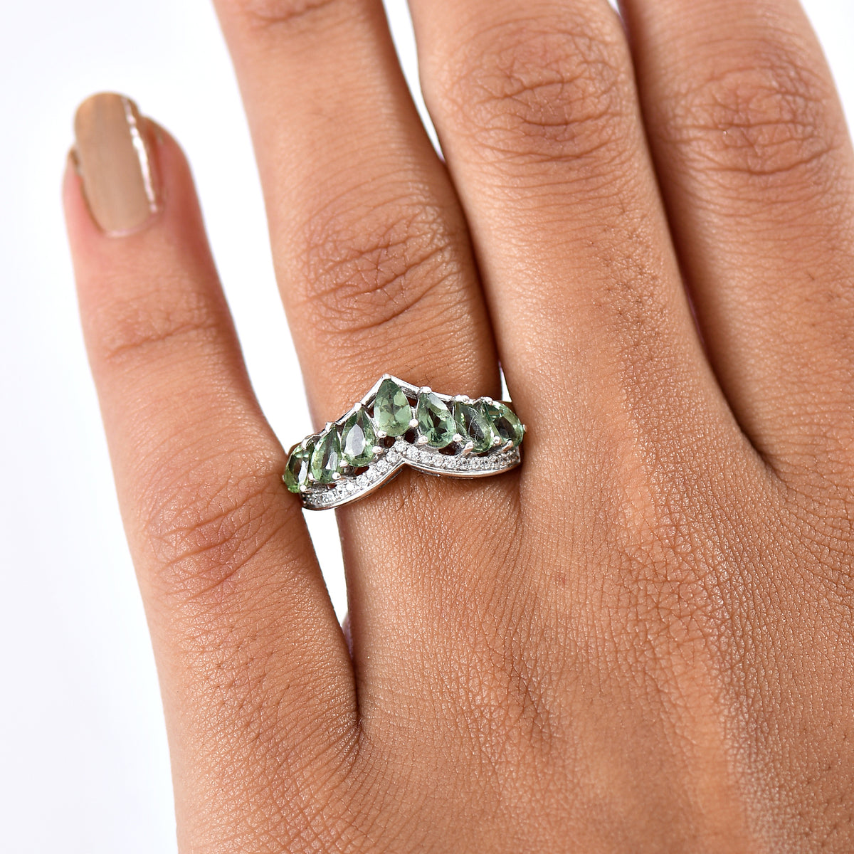 D'Joy Natural Green Apatite &amp; White Zircon Half Eternity Band Ring in Platinum Overlay Sterling Silver 1.85 Ct. V32564352 3