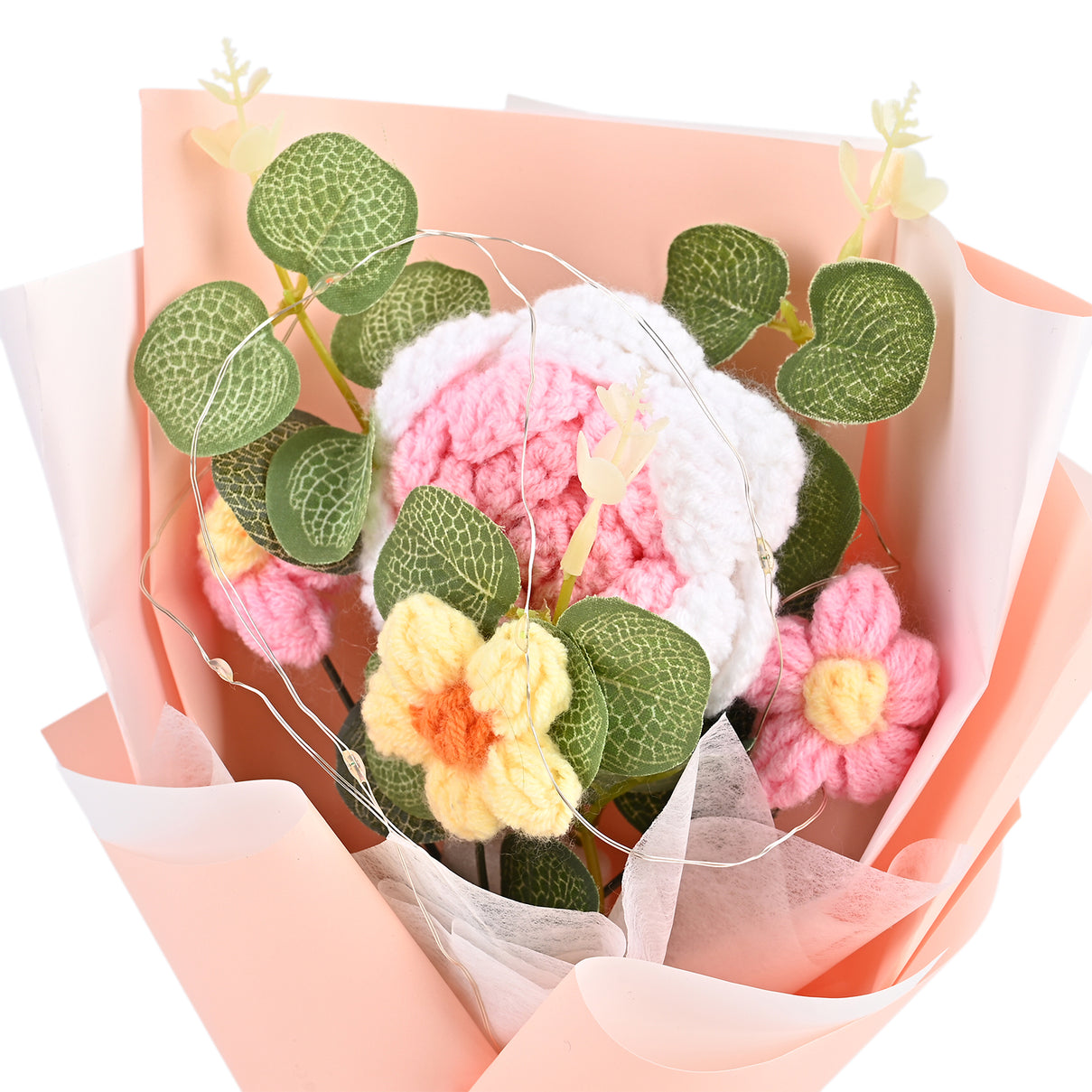 LIVMORE Handmade Knitted Flower Bouquet with 10 LED Lights (26cm) - Light Peach V32514821 5