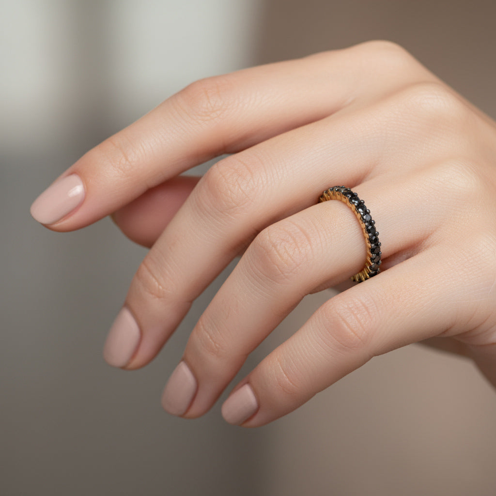 D'Joy Black Diamond Band Ring in 18K Vermeil Yellow Gold Plated Sterling Silver 1.11 Ct._8282805_2