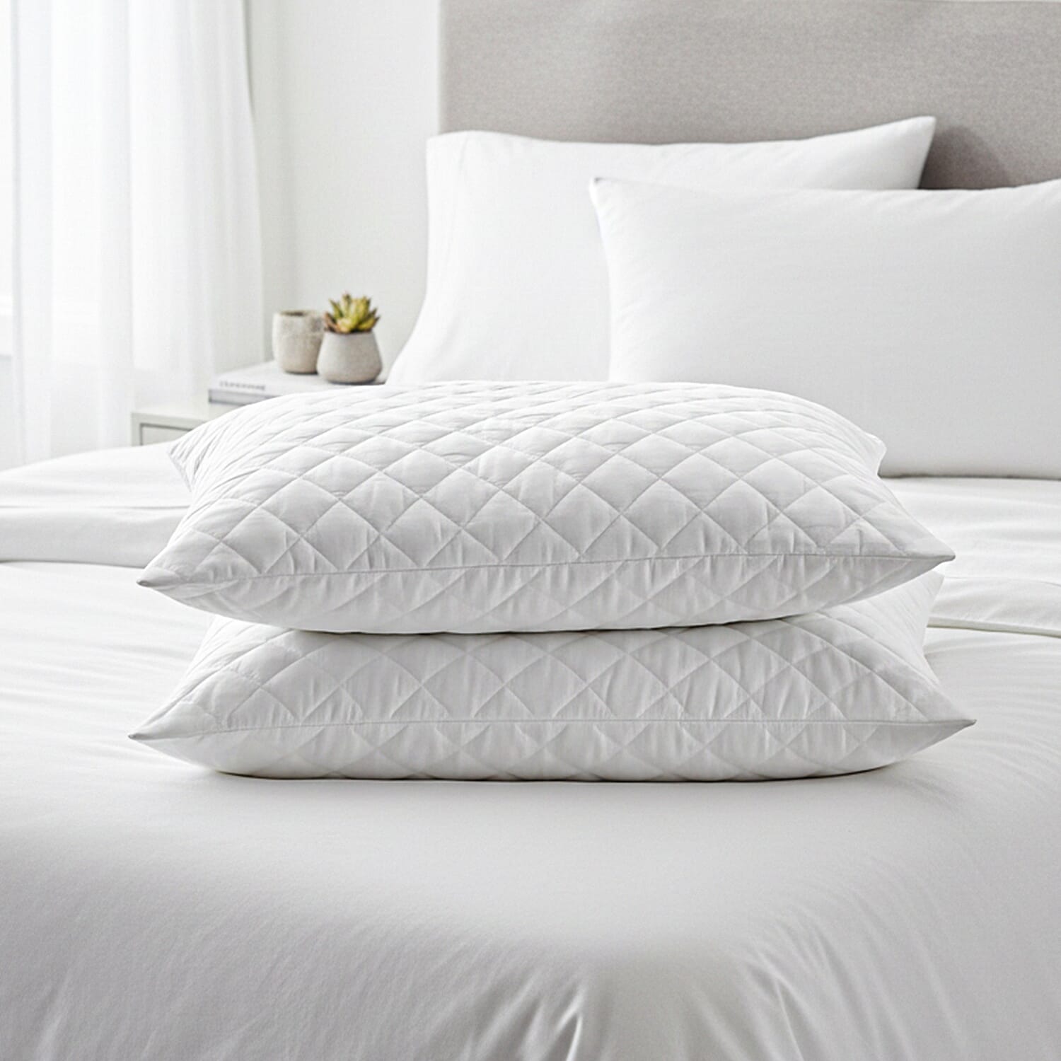 Livmore Pack of 2 Hotel Quality Quilted Pillows - White 8282817 1