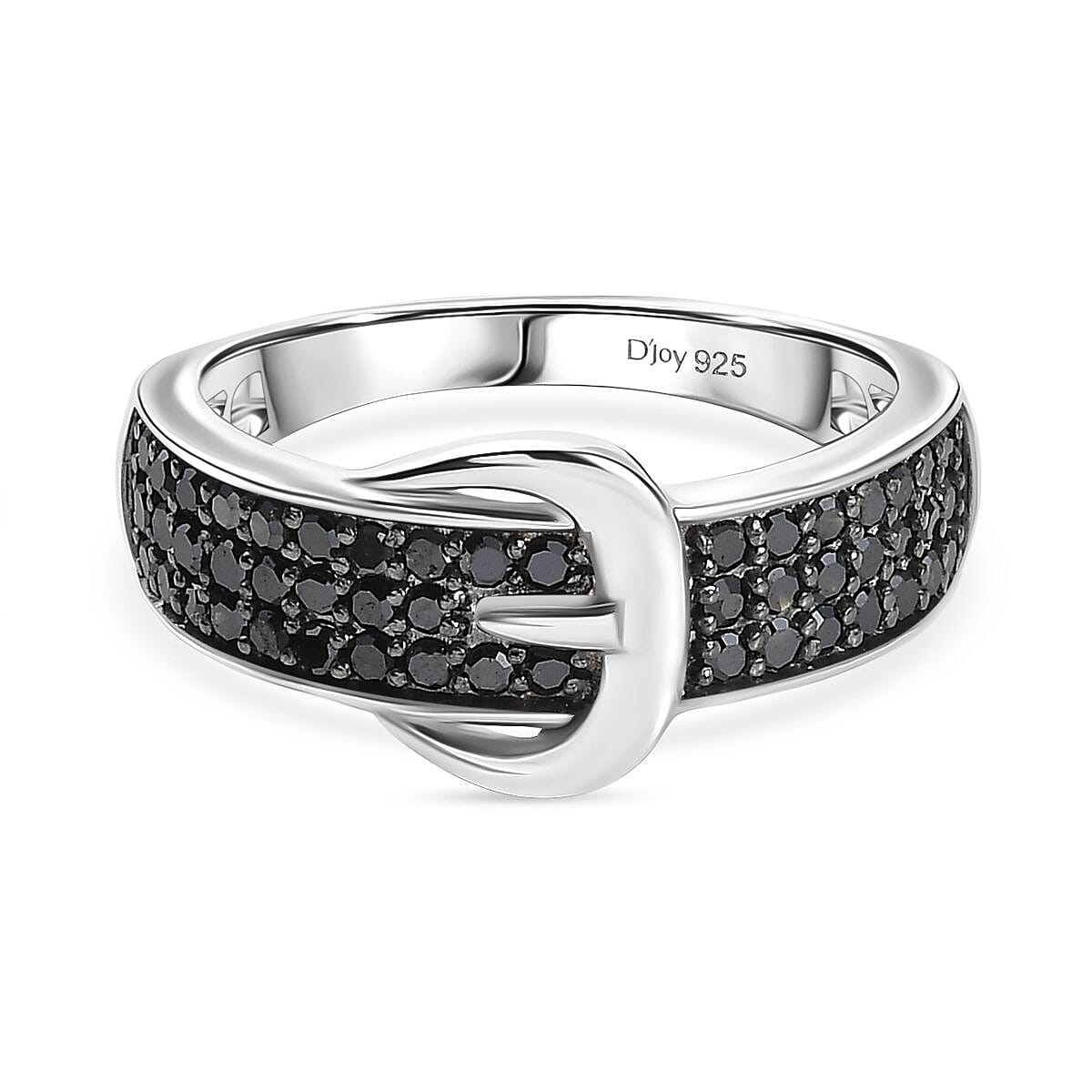 D'Joy Black Diamond Buckle Ring in Rhodium Overlay Sterling Silver 0.50 Ct. V32533747 0