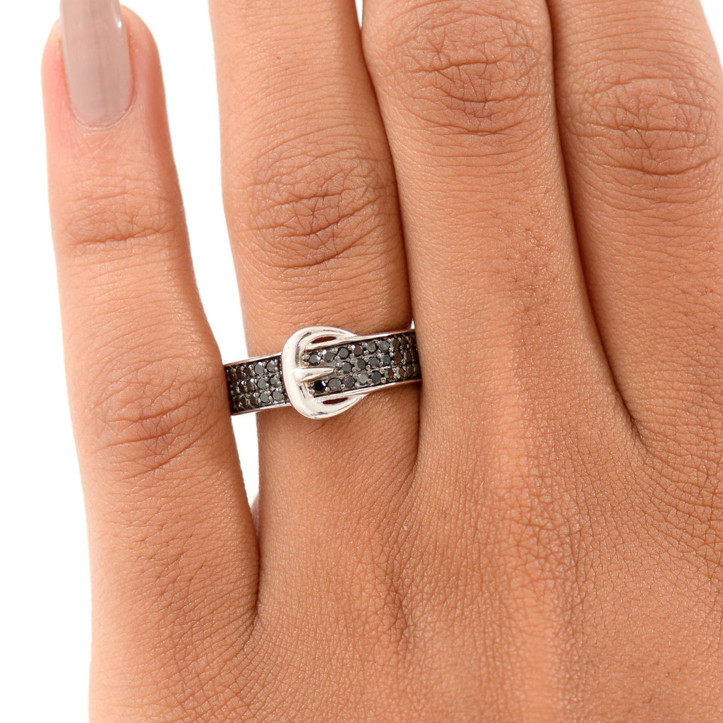 D'Joy Black Diamond Buckle Ring in Rhodium Overlay Sterling Silver 0.50 Ct._8282989_2