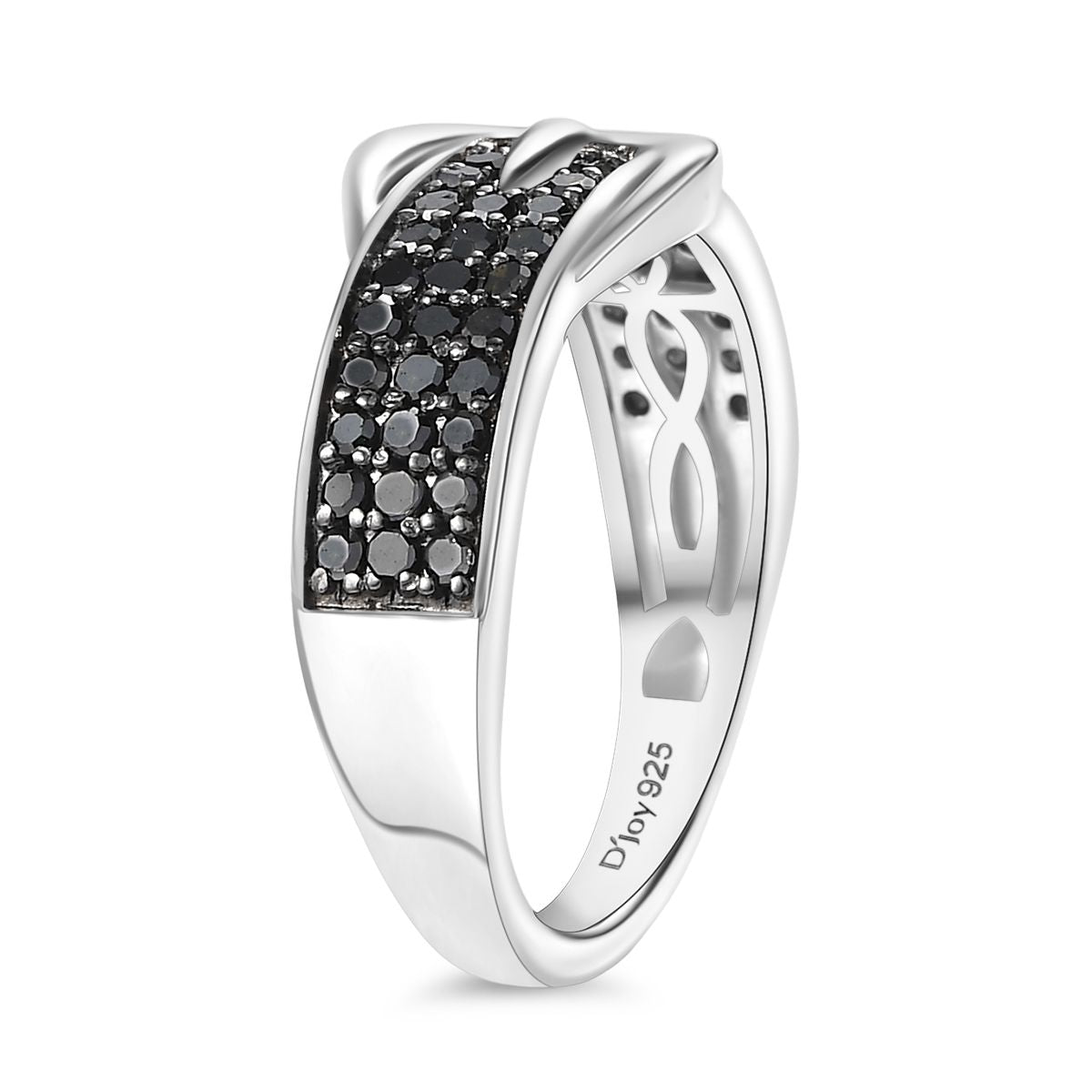 D'Joy Black Diamond Buckle Ring in Rhodium Overlay Sterling Silver 0.50 Ct. V32524264 4