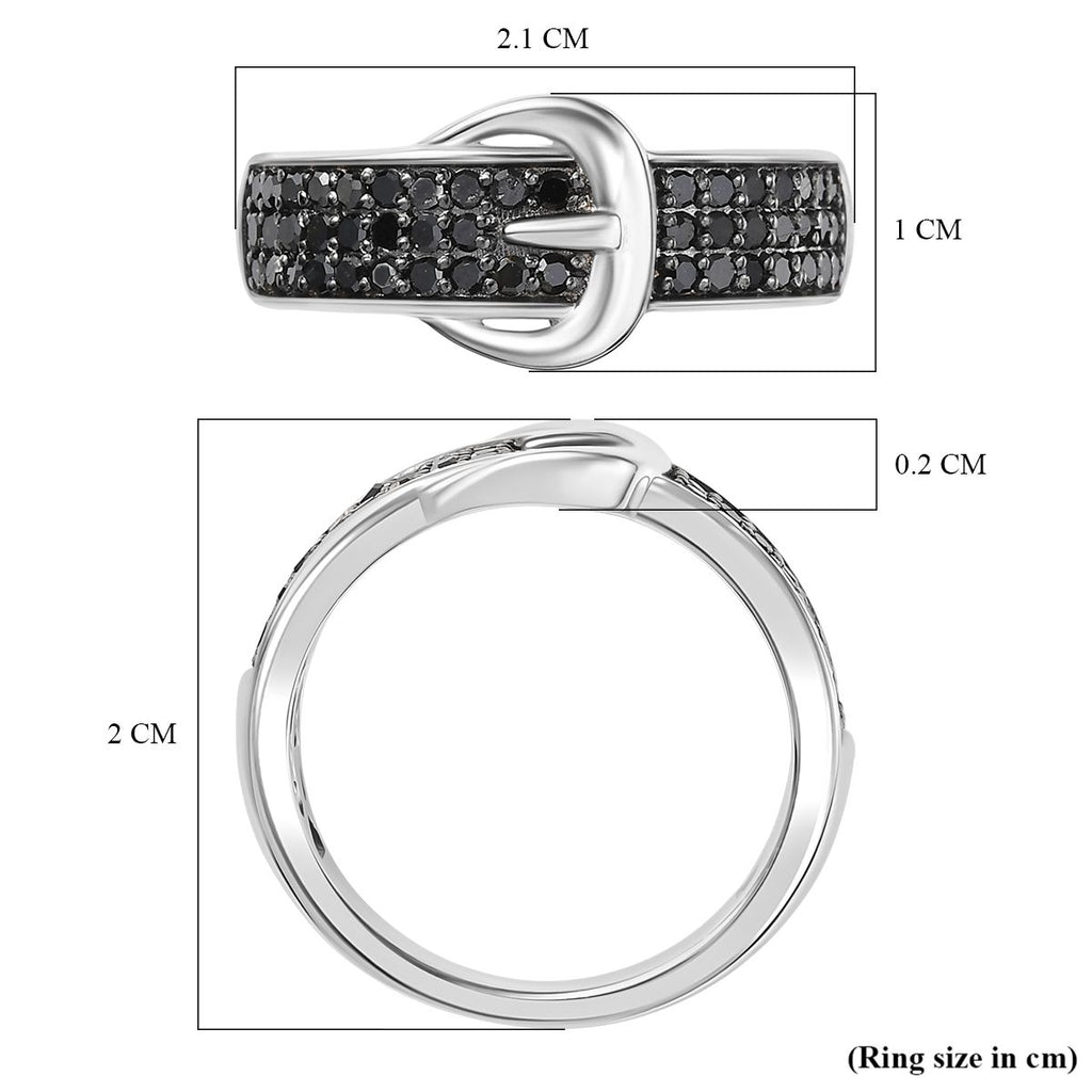 D'Joy Black Diamond Buckle Ring in Rhodium Overlay Sterling Silver 0.50 Ct._8282989_5