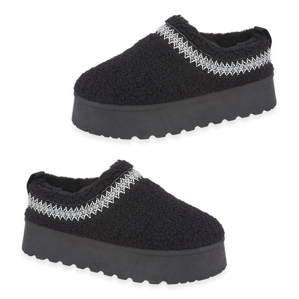Emma Panda Embroidered Trim Platform Sherpa Boots (Size 4) - Black V32528749 0