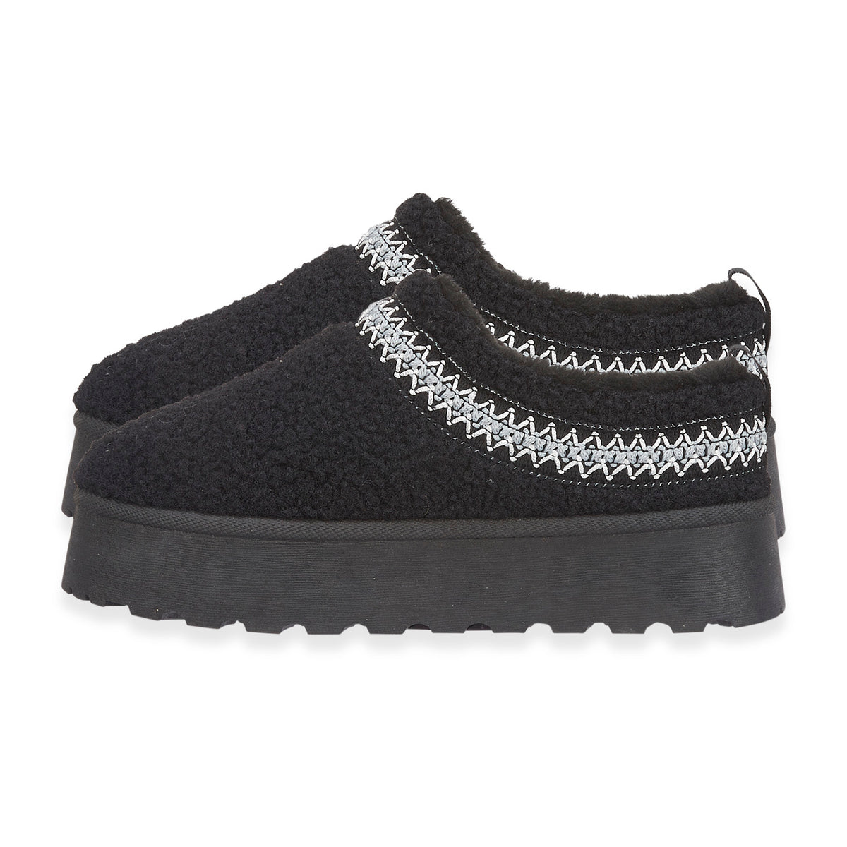 Emma Panda Embroidered Trim Platform Sherpa Boots (Size 4) - Black V32528749 1