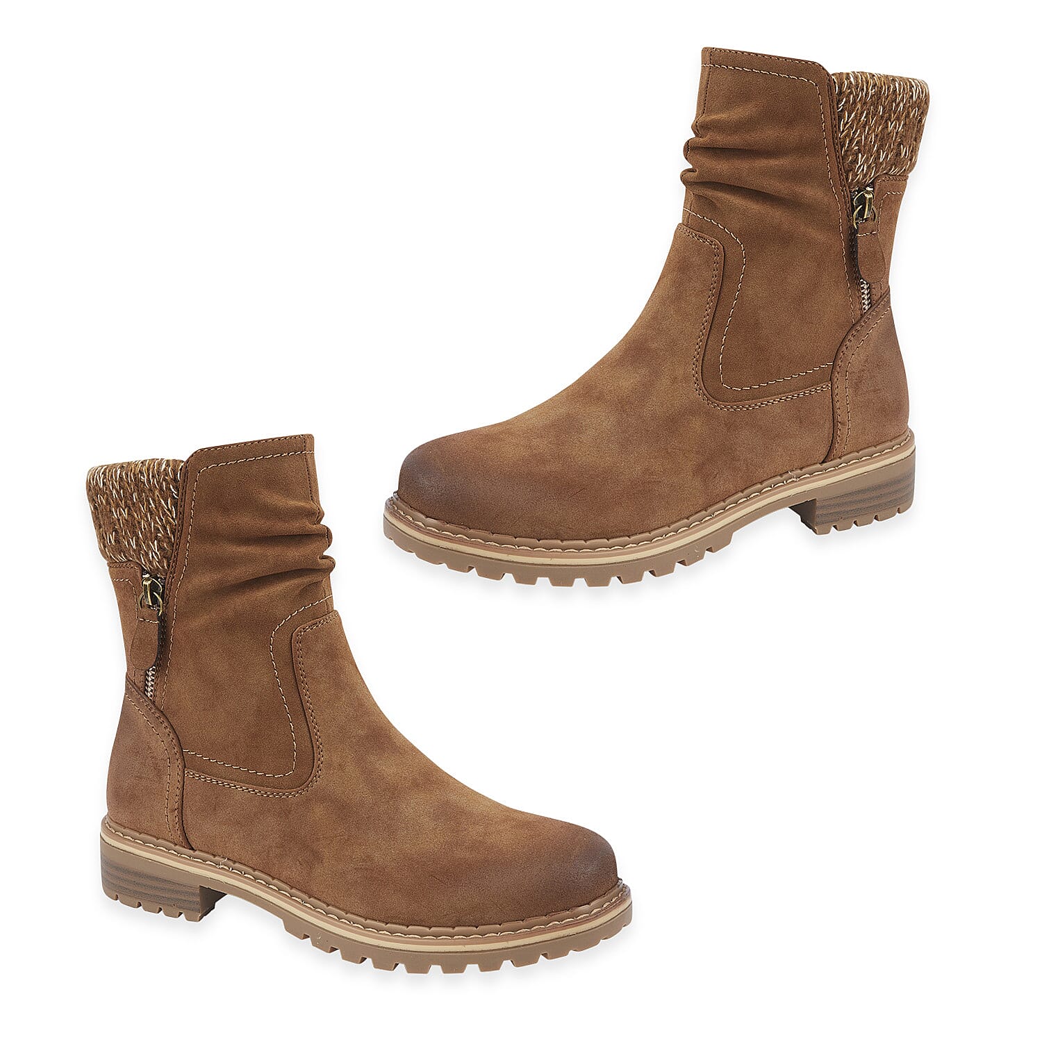 Emma Copenhagen Faux Suede Ankle Boots With Knit Cuff (Size 7) - Camel V32491050 0