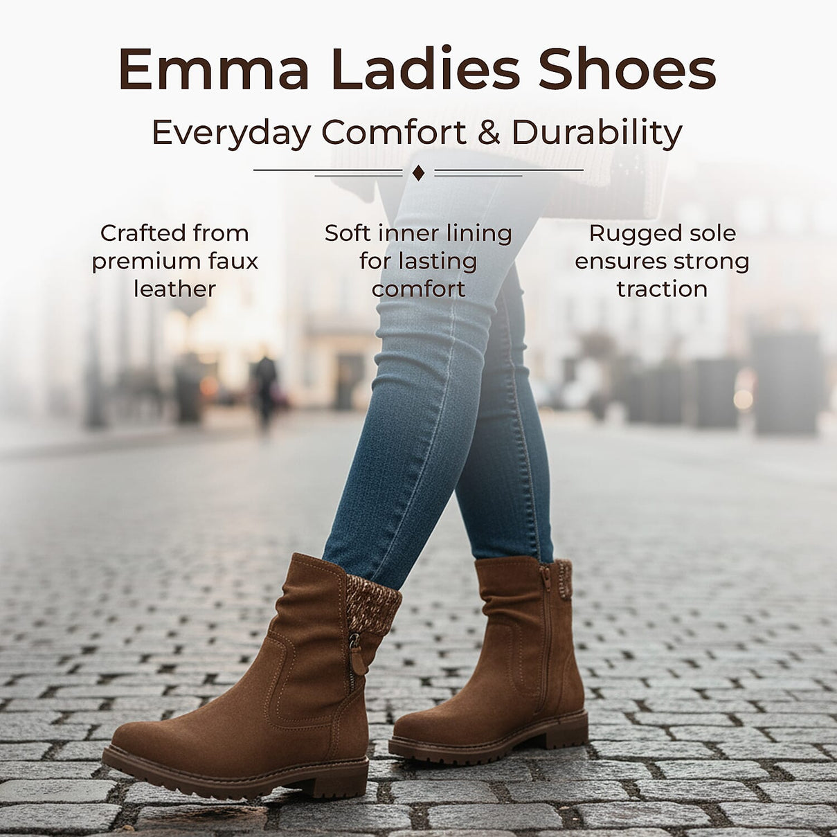 Emma Copenhagen Faux Suede Ankle Boots With Knit Cuff (Size 7) - Camel V32491050 1