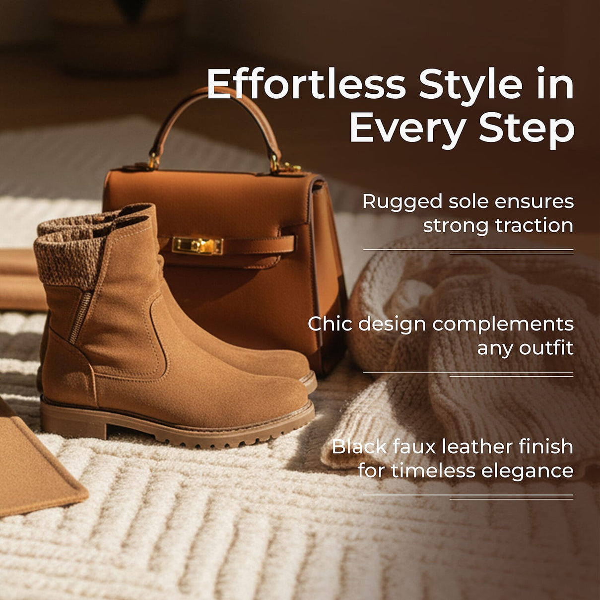 Emma Copenhagen Faux Suede Ankle Boots With Knit Cuff (Size 7) - Camel V32491050 2