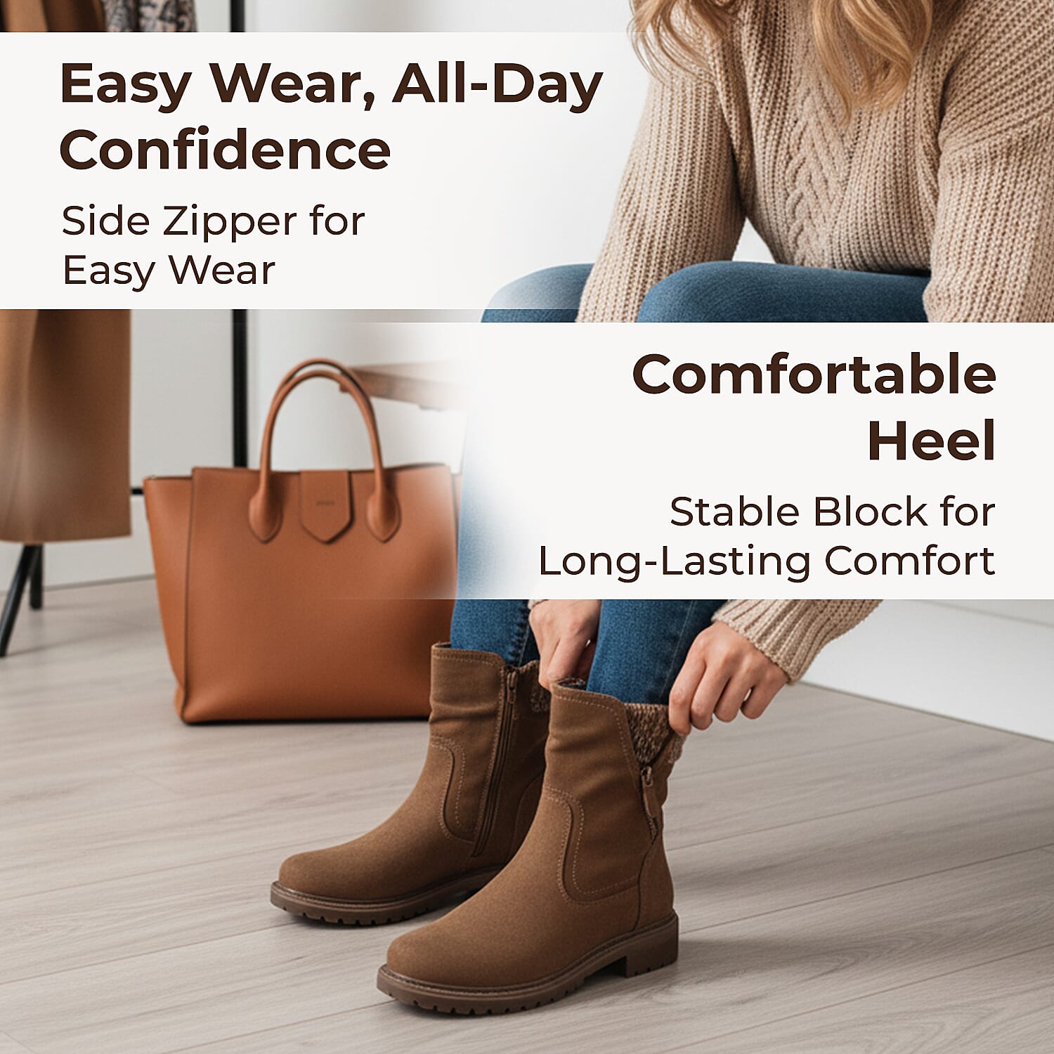 Emma Copenhagen Faux Suede Ankle Boots With Knit Cuff (Size 7) - Camel V32491050 4