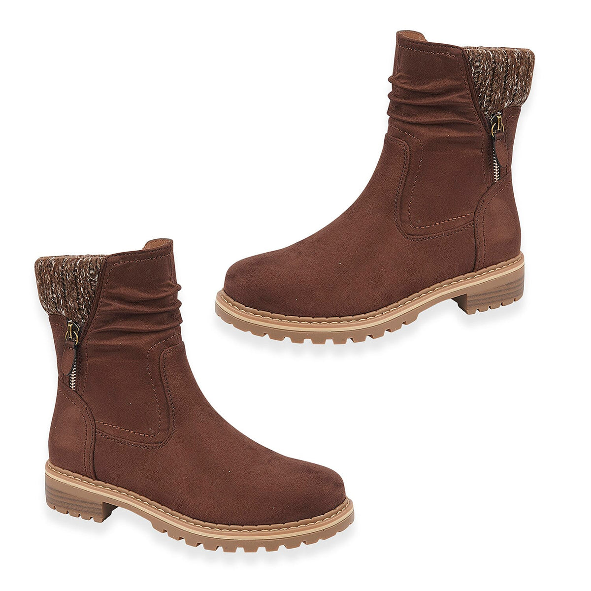 Emma Copenhagen Faux Suede Ankle Boots With Knit Cuff (Size 4) - Brown V32611415 0