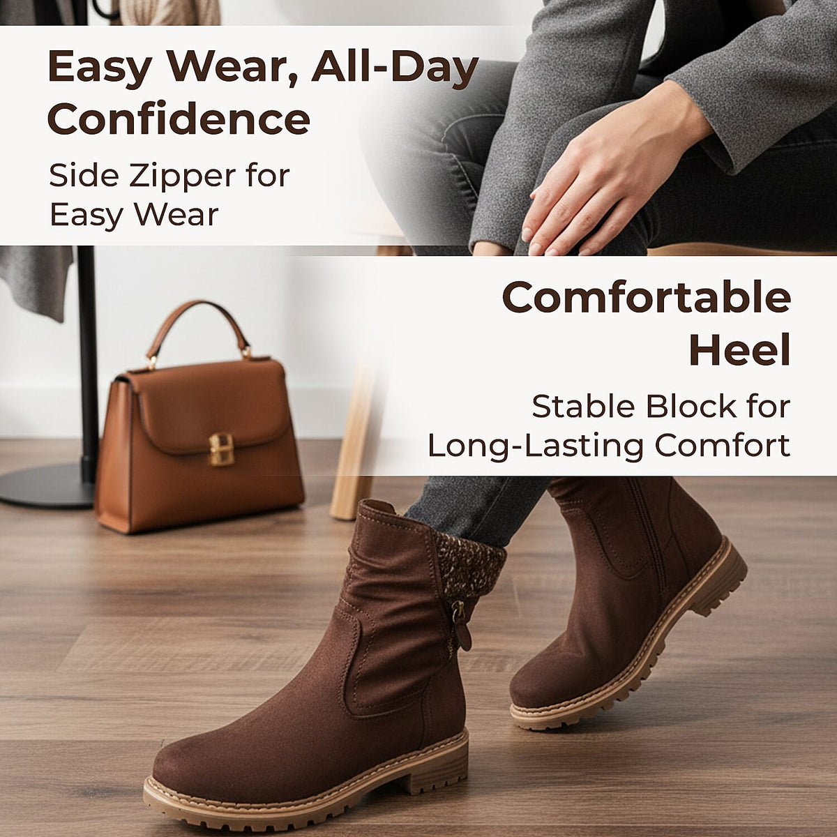 Emma Copenhagen Faux Suede Ankle Boots With Knit Cuff (Size 4) - Brown V32611415 4