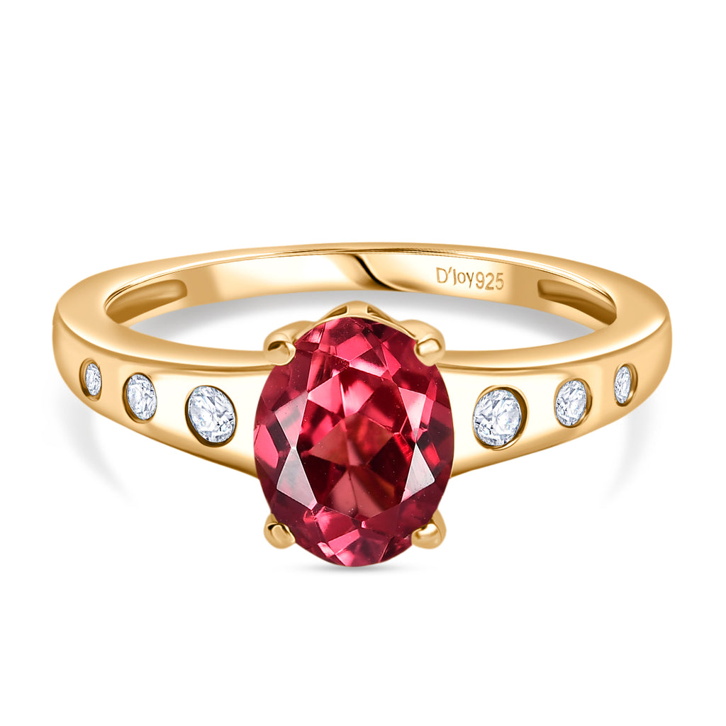 D'Joy Lab Grown Padparadscha Sapphire & White Zircon Ring in 18K Yellow Gold Plating Sterling Silver 2.22 Ct._8283544