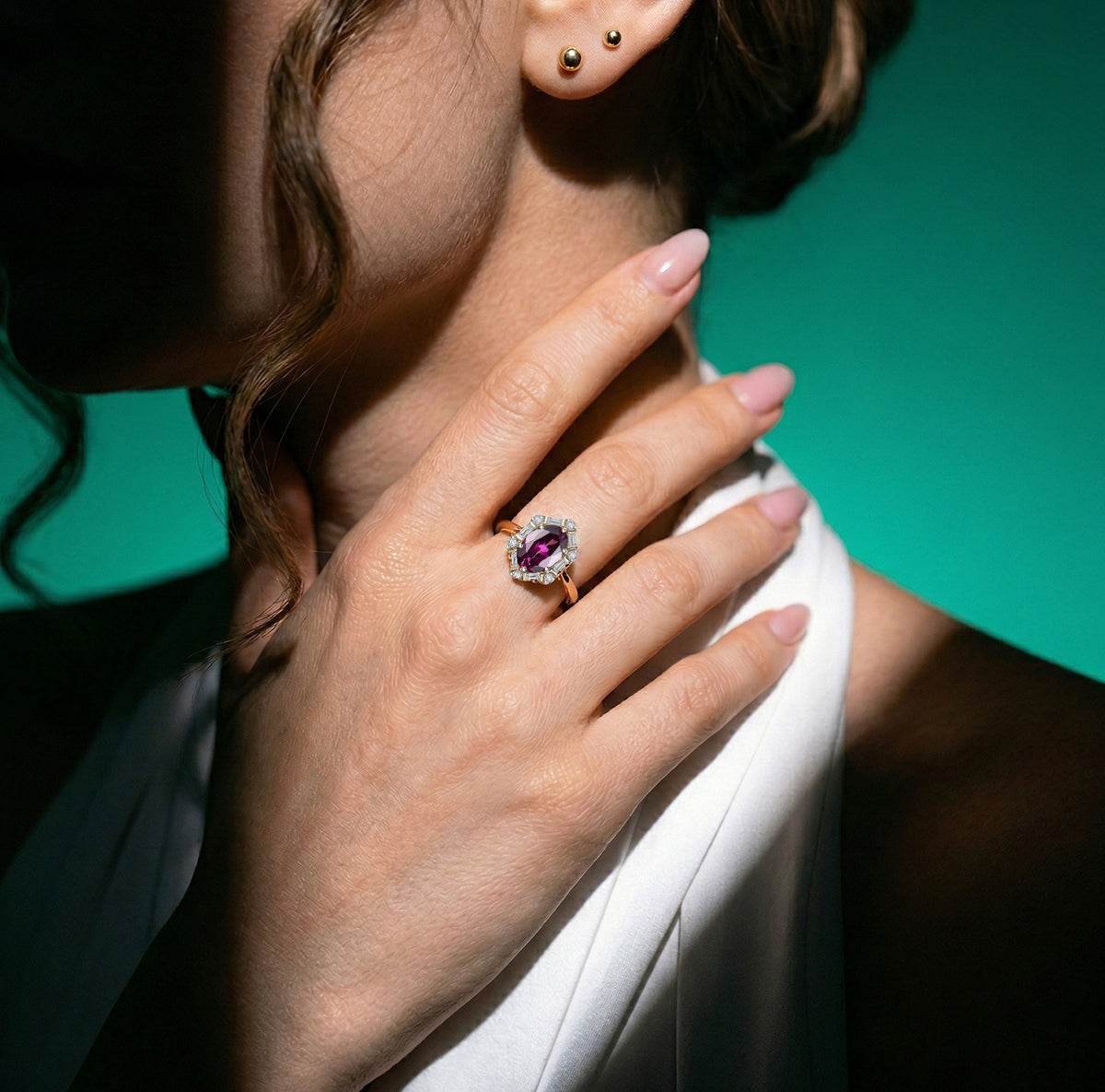 Certified &amp; Appraised LUXURIANT 1.65 Ct. AAA Radiant Ember Garnet, Lab Grown Diamond Halo Ring in 10K Yellow Gold (SI, GH) 8284400 3