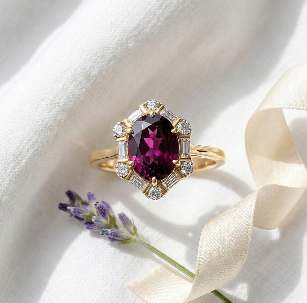 Luxuriant 10K Yellow Gold AAA Radiant Ember Garnet, Lab Grown Diamond GH, SI Main Stone With Side Stone Ring, Gold Wt.2.83 Gms  1.653  Ct._8284400_3