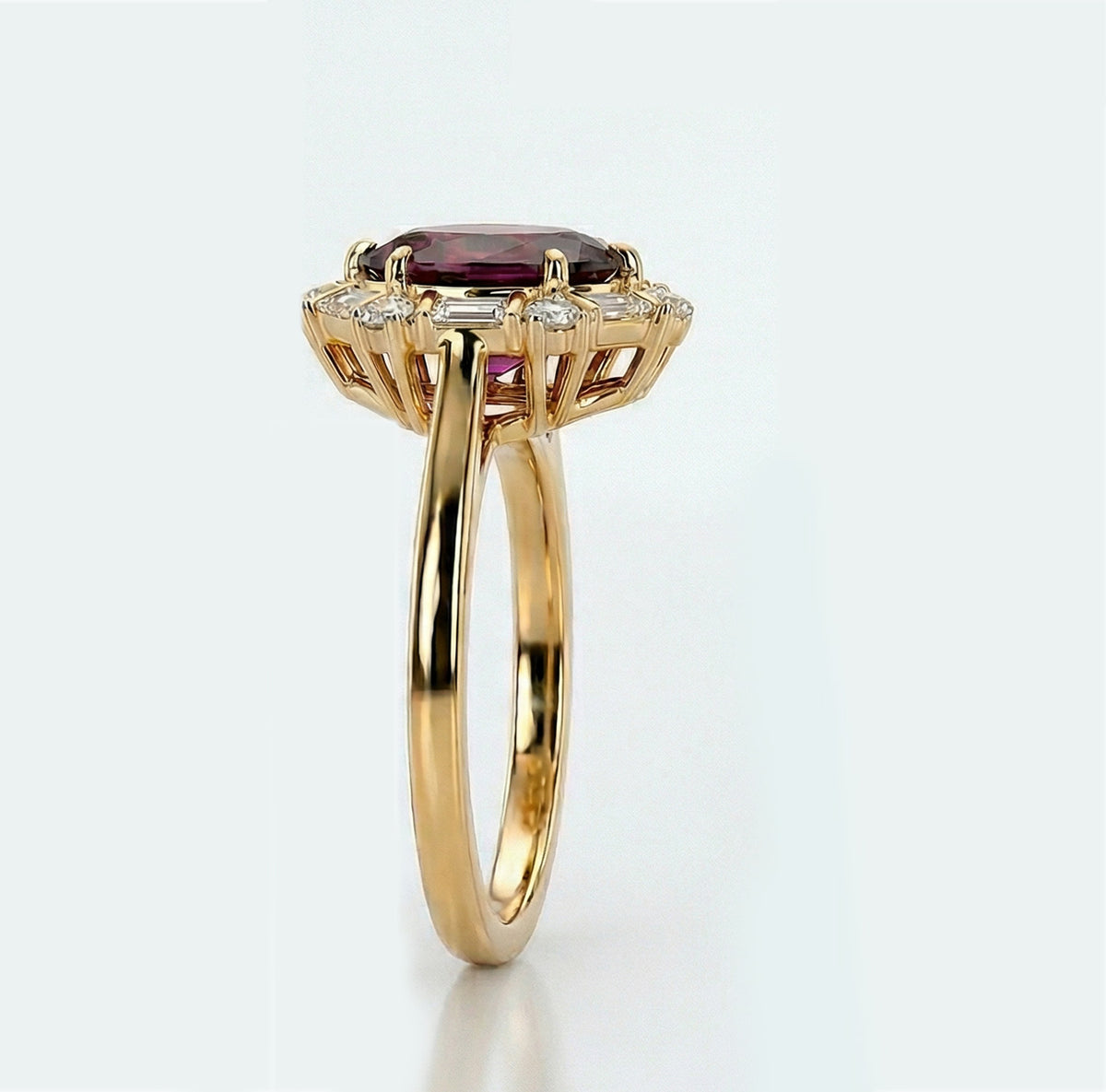 Certified &amp; Appraised LUXURIANT 1.65 Ct. AAA Radiant Ember Garnet, Lab Grown Diamond Halo Ring in 10K Yellow Gold (SI, GH) 8284400 5