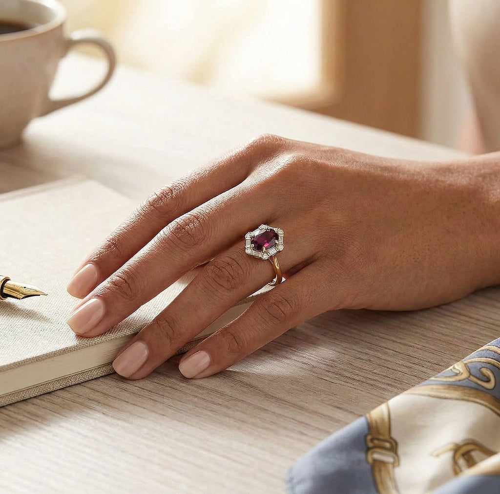 Luxuriant 10K Yellow Gold AAA Radiant Ember Garnet, Lab Grown Diamond GH, SI Main Stone With Side Stone Ring, Gold Wt.2.83 Gms  1.653  Ct._8284400_5