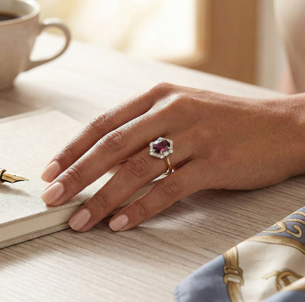 Certified &amp; Appraised LUXURIANT 1.65 Ct. AAA Radiant Ember Garnet, Lab Grown Diamond Halo Ring in 10K Yellow Gold (SI, GH) 8284400 6