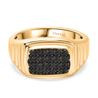 D'Joy Black Diamond Halo Ring in 18K Vermeil Yellow Gold Plated Sterling Silver, Silver Wt. 7.11 Gms._8284407