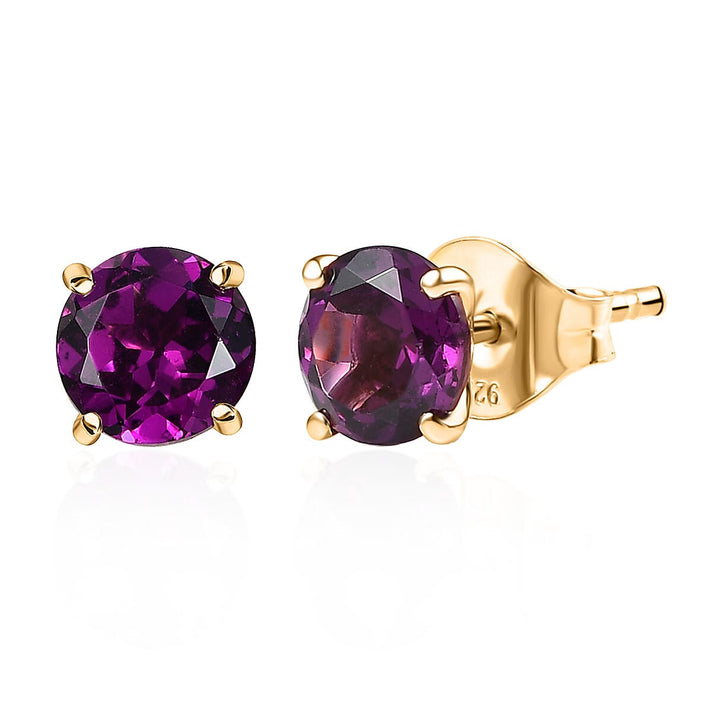 9K Yellow Gold Natural AAA Radiant Ember Garnet Solitaire Stud Push Post Earring 2.03 Ct. 8284713 1