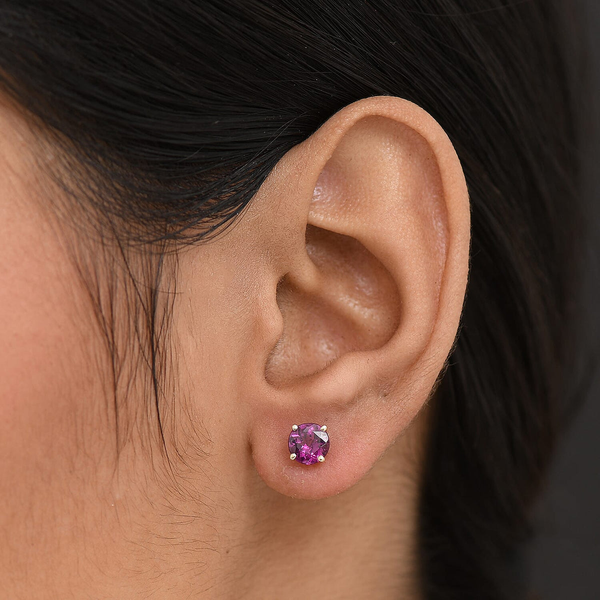 9K Yellow Gold Natural AAA Radiant Ember Garnet Solitaire Stud Push Post Earring 2.03 Ct. V32571074 3