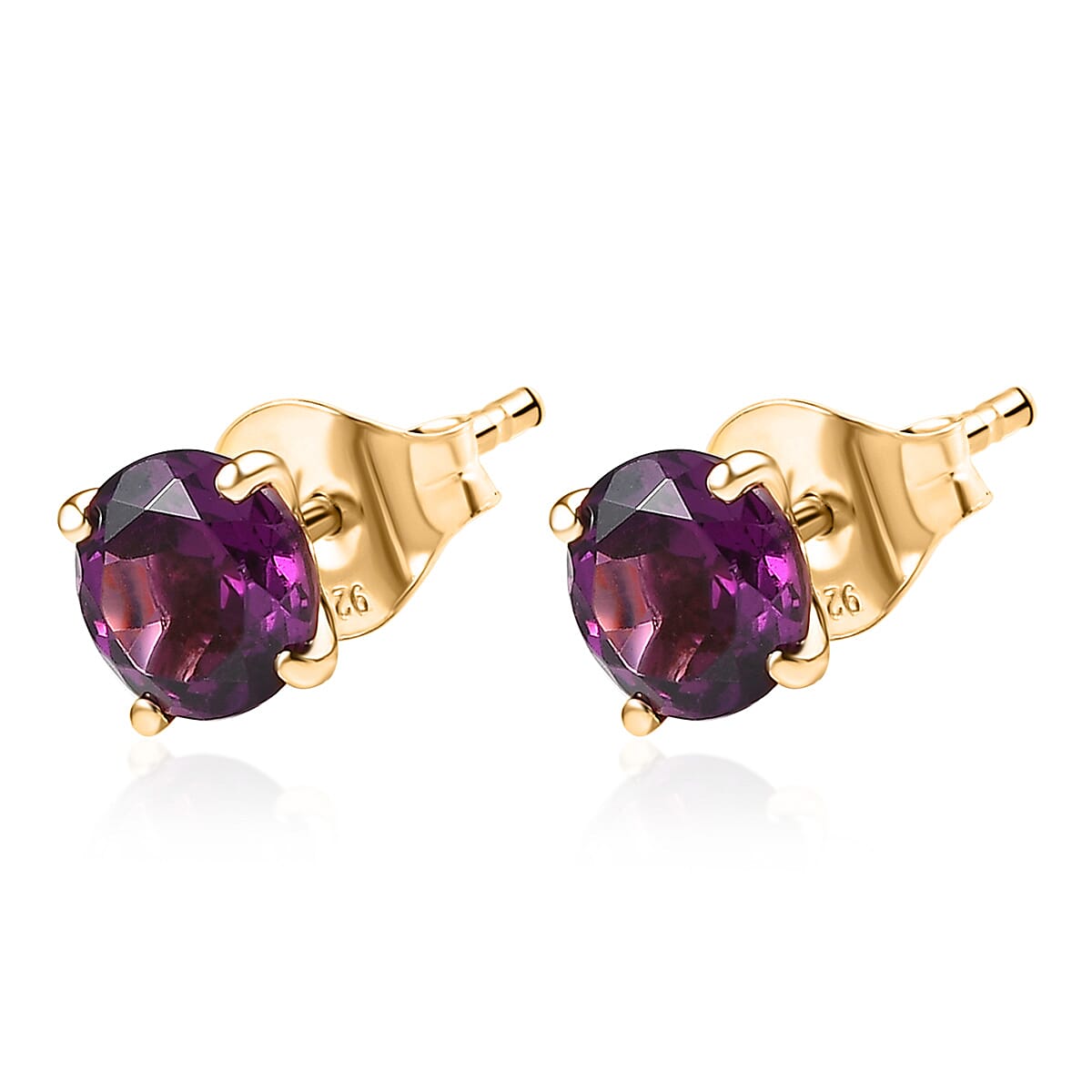 9K Yellow Gold Natural AAA Radiant Ember Garnet Solitaire Stud Push Post Earring 2.03 Ct. V32571074 4