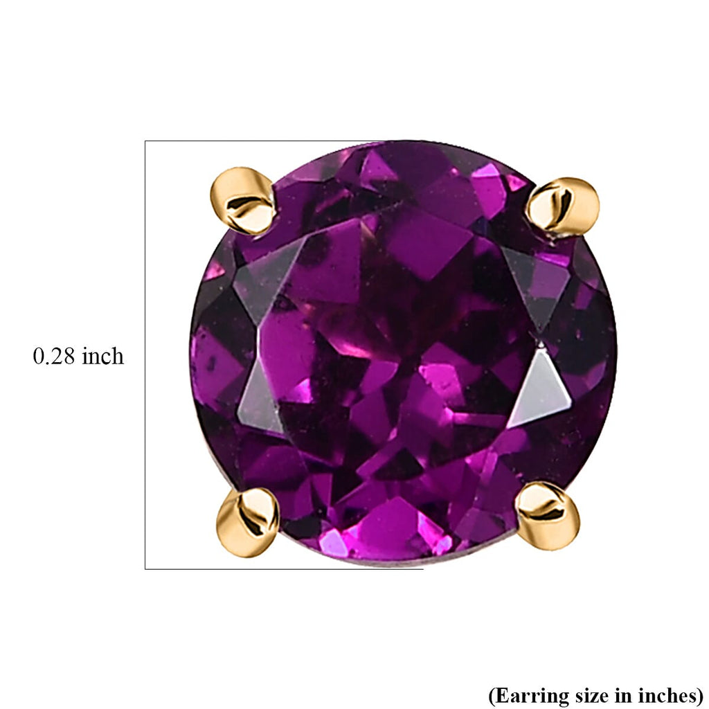 9K Yellow Gold Natural AAA Radiant Ember Garnet Solitaire Stud Push Post Earring 2.03 Ct._8284713_5