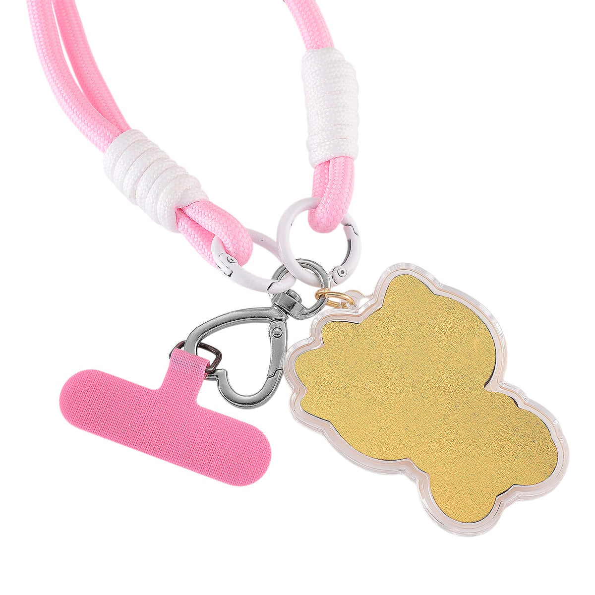 24K Yellow Gold Kitty Key Chain with Pink and White Rope V32712515 6