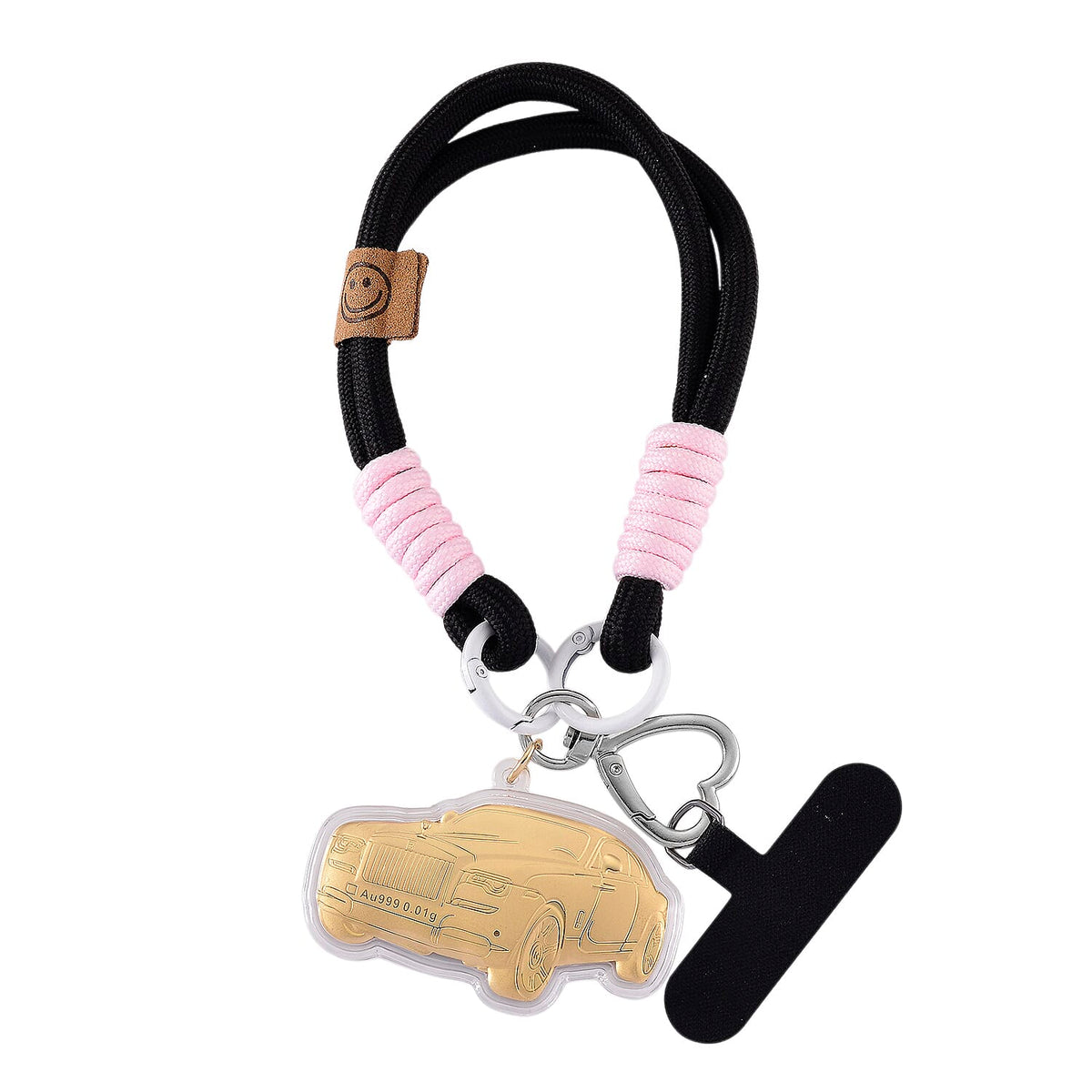 24K Yellow Gold Car Key Chain with Black and Pink Rope 8285297 0