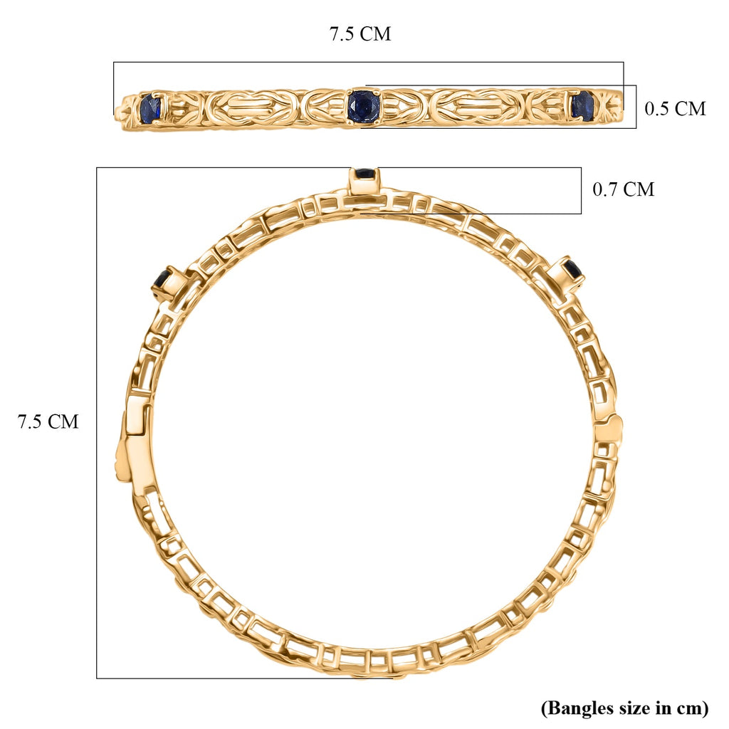 Byzantine Bangle Masoala Blue Sapphire (Size-7.5) in Yellow Gold Tone