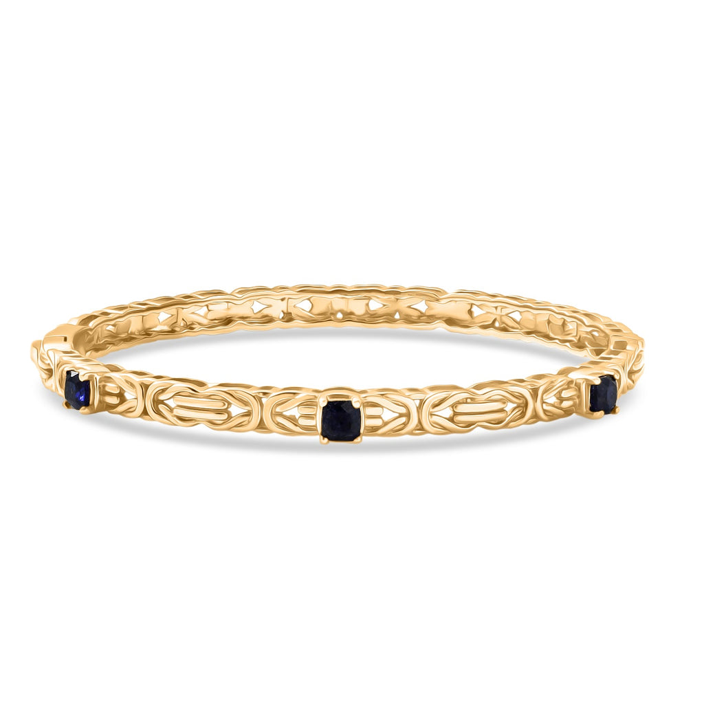 Byzantine Bangle Masoala Blue Sapphire (Size-7.5) in Yellow Gold Tone