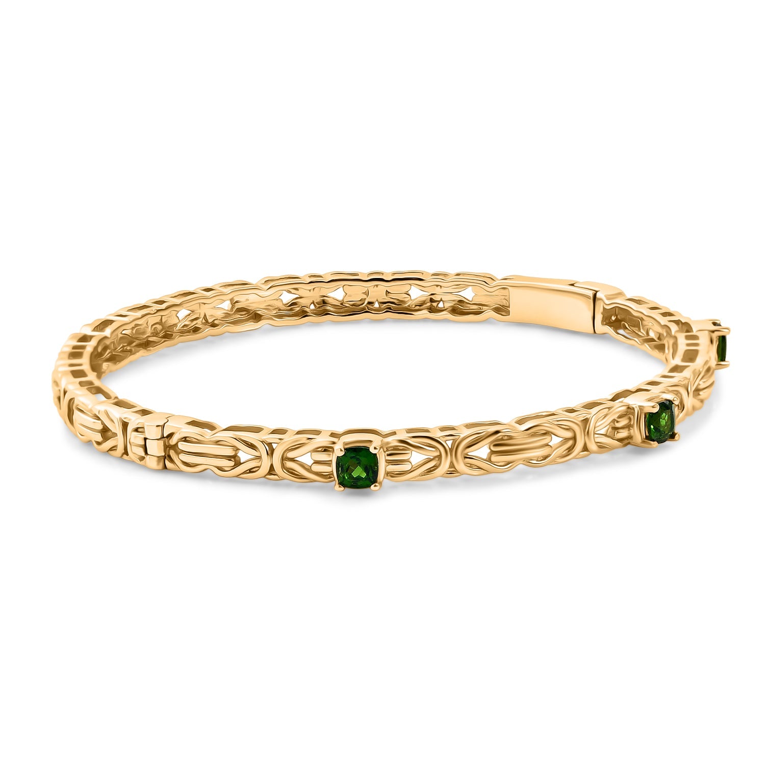 Byzantine Bangle Natural Chrome Diopside  (Size-7.5) in Yellow Gold Tone V32354106 4