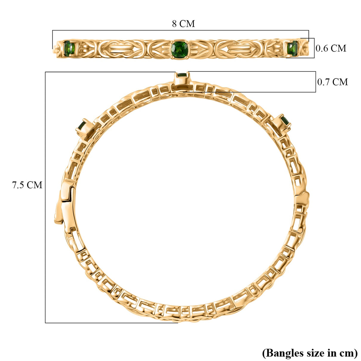 Byzantine Bangle Natural Chrome Diopside  (Size-7.5) in Yellow Gold Tone V32360473 6