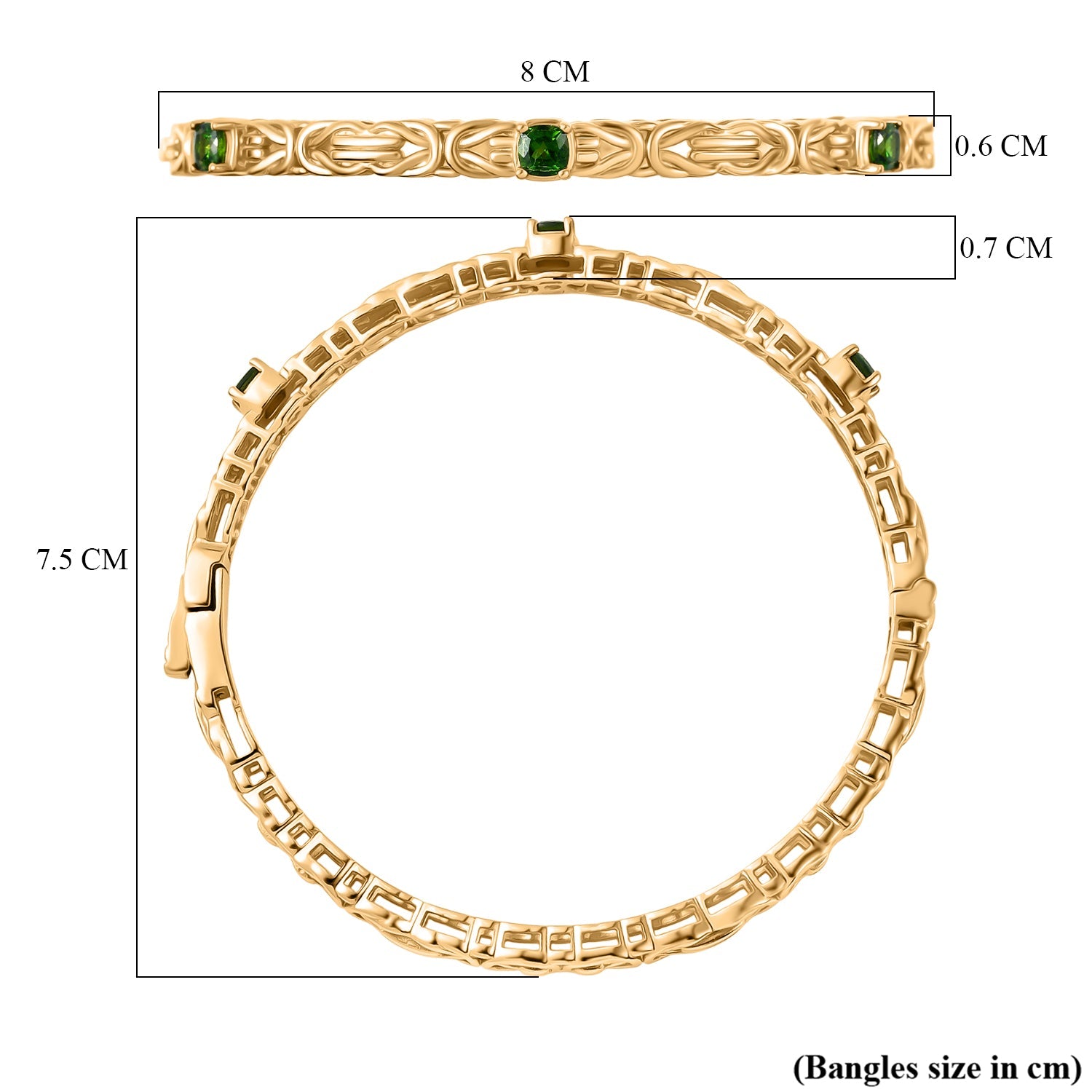 Byzantine Bangle Natural Chrome Diopside  (Size-7.5) in Yellow Gold Tone V32360473 6