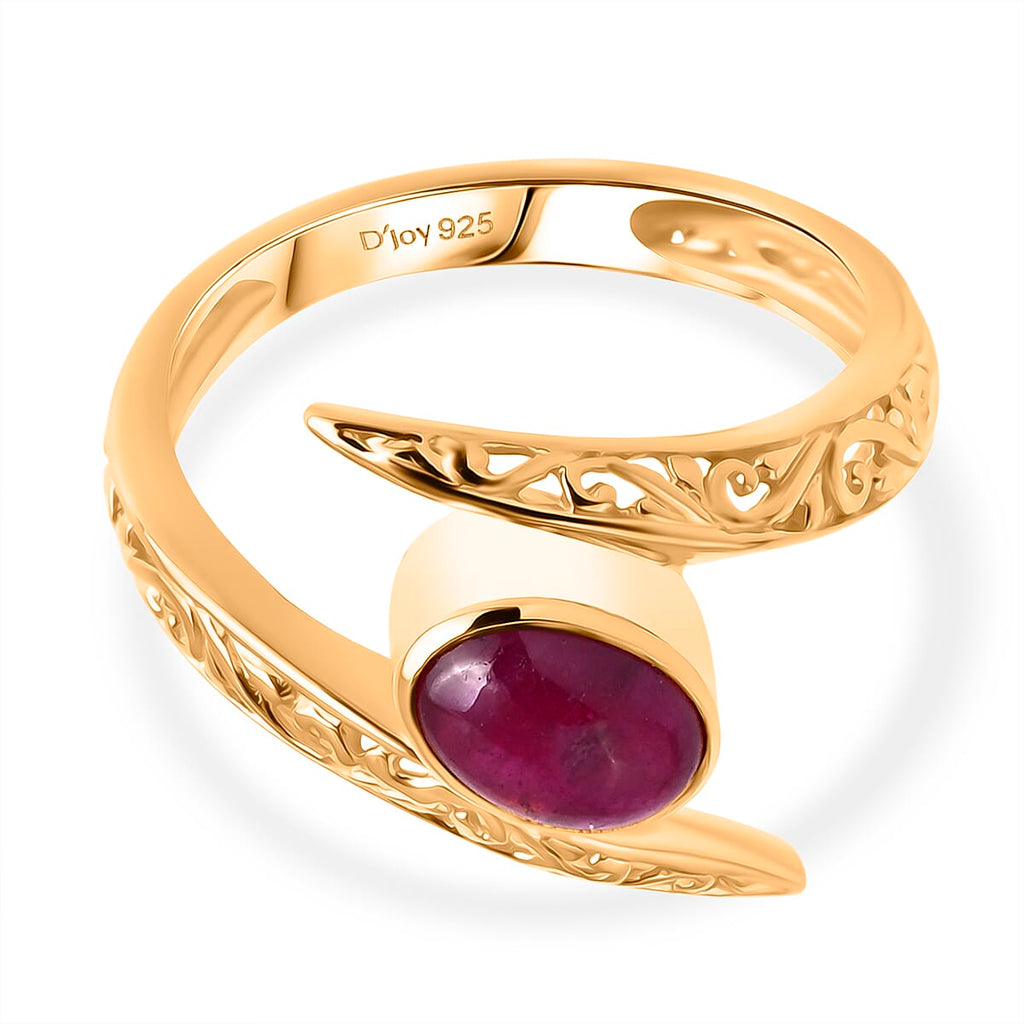 Royal Bali Collection - D'Joy African Ruby Solitaire Bypass Ring in Yellow Gold Plated Sterling Silver 1.22 Ct._8285816