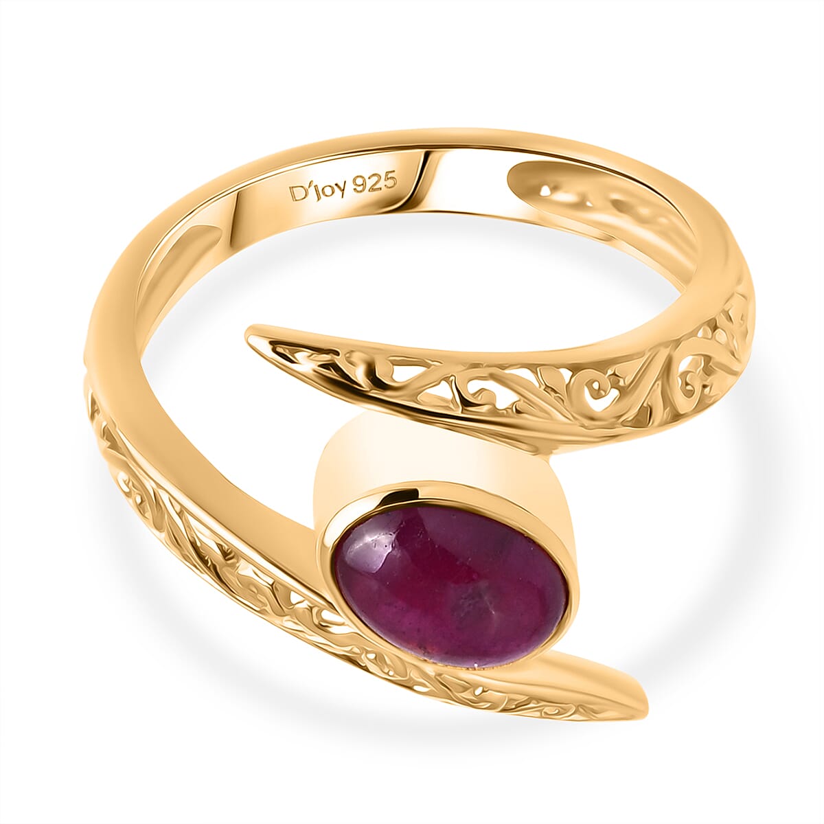 D'Joy African Ruby Solitaire Bypass Ring in Yellow Gold Plated Sterling Silver 1.22 Ct. V32516704 0