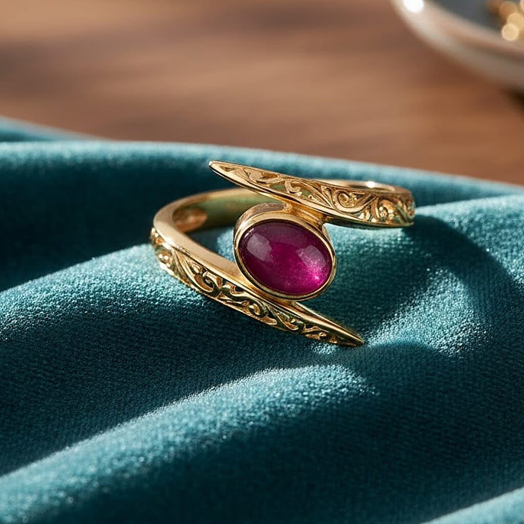 D'Joy African Ruby Solitaire Bypass Ring in Yellow Gold Plated Sterling Silver 1.22 Ct. V32516704 2