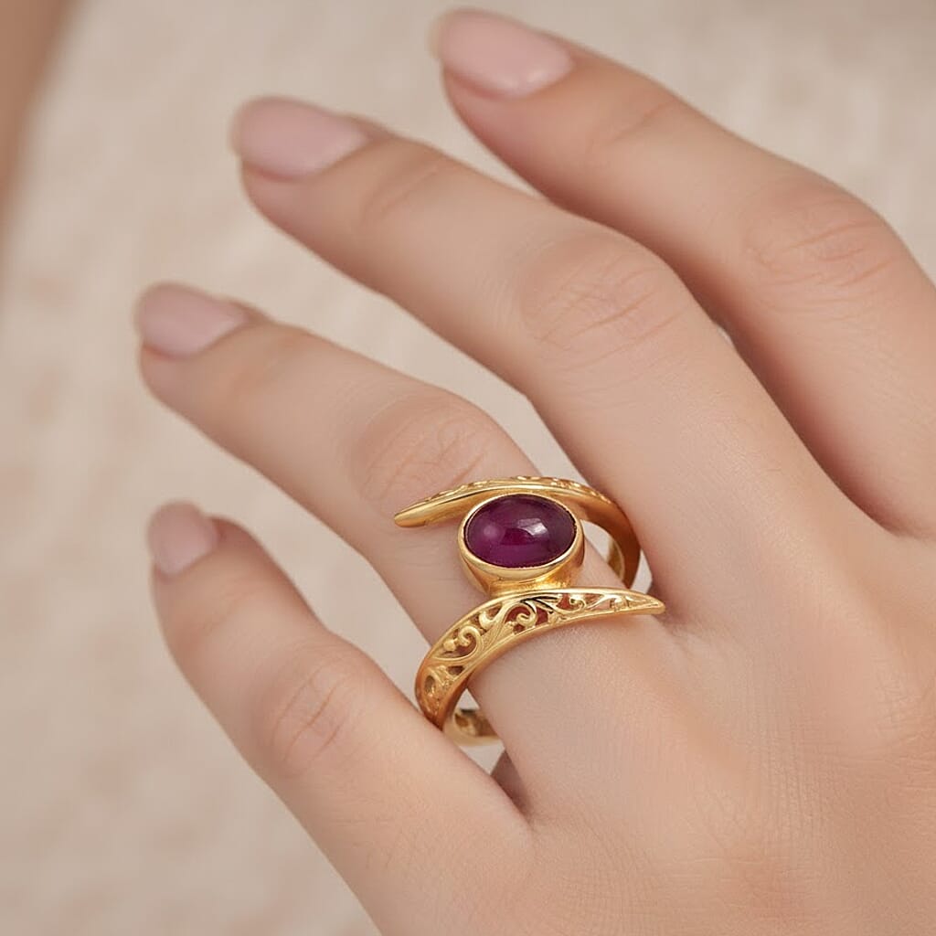 D'Joy African Ruby Solitaire Bypass Ring in Yellow Gold Plated Sterling Silver 1.22 Ct. V32516704 3