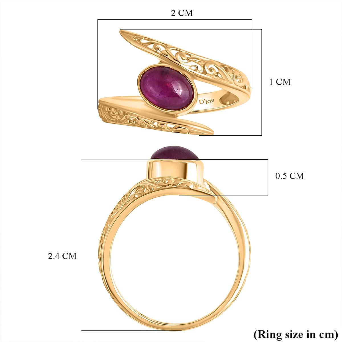 D'Joy African Ruby Solitaire Bypass Ring in Yellow Gold Plated Sterling Silver 1.22 Ct. V32516704 6