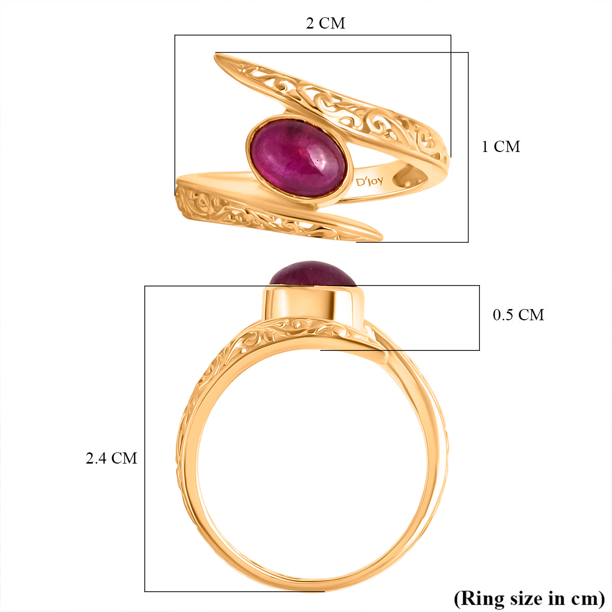 D'Joy African Ruby Solitaire Bypass Ring in Yellow Gold Plated Sterling Silver 1.22 Ct. V32521013 6