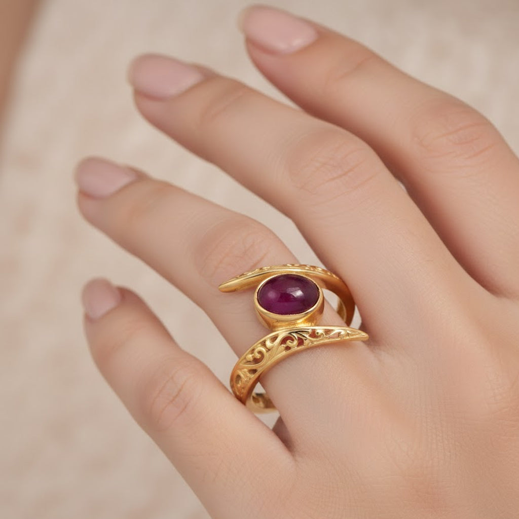 Royal Bali Collection - D'Joy African Ruby Solitaire Bypass Ring in Yellow Gold Plated Sterling Silver 1.22 Ct._8285819_2