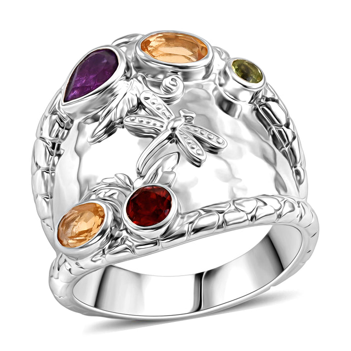 D'Joy Sterling Silver Multi-Gemstone Dragonfly Ring 1.70 Ct 8285974 1