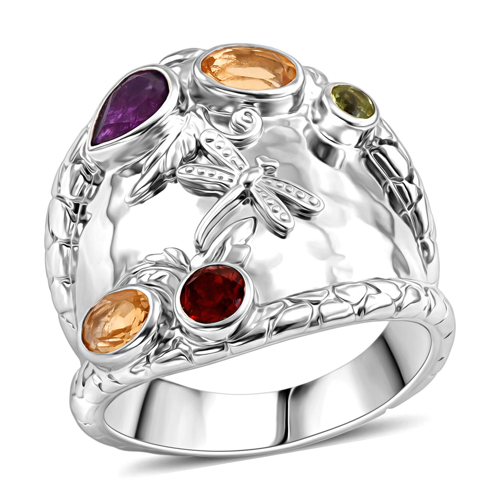 Royal Bali Collection - D'Joy Sterling Silver Multi-Gemstone Dragonfly Ring 1.70 Ct_8285979