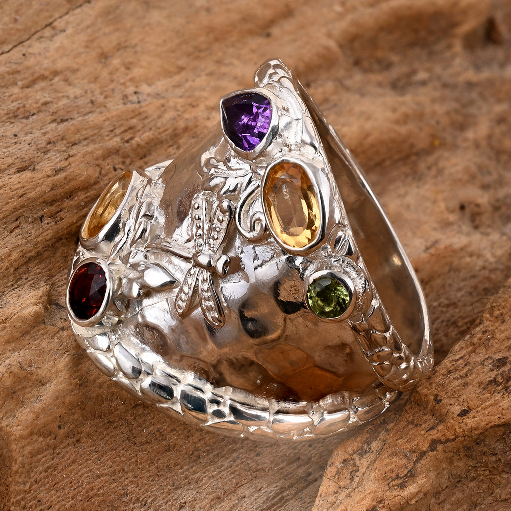 Royal Bali Collection - D'Joy Sterling Silver Multi-Gemstone Dragonfly Ring 1.70 Ct_8285979_2